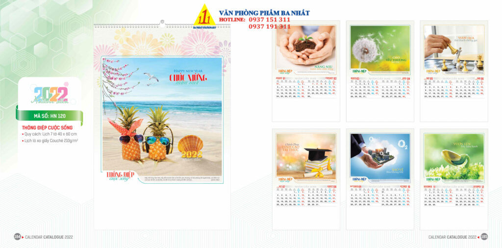 lịch treo tường, in lịch treo tường, lịch 5 tờ, lịch 7 tờ, lịch treo tường gáy lò xo