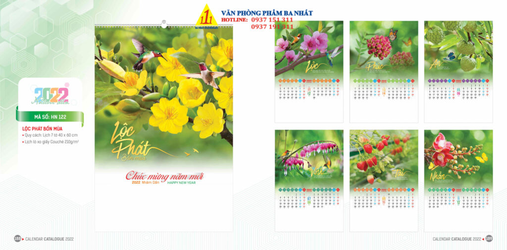 lịch treo tường, in lịch treo tường, lịch 5 tờ, lịch 7 tờ, lịch treo tường gáy lò xo