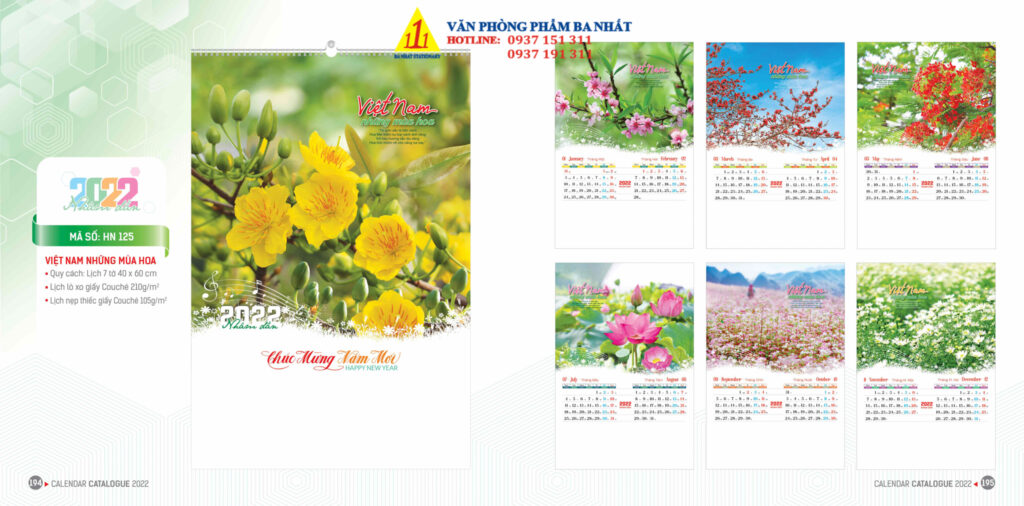 lịch treo tường, in lịch treo tường, lịch 5 tờ, lịch 7 tờ, lịch treo tường gáy lò xo