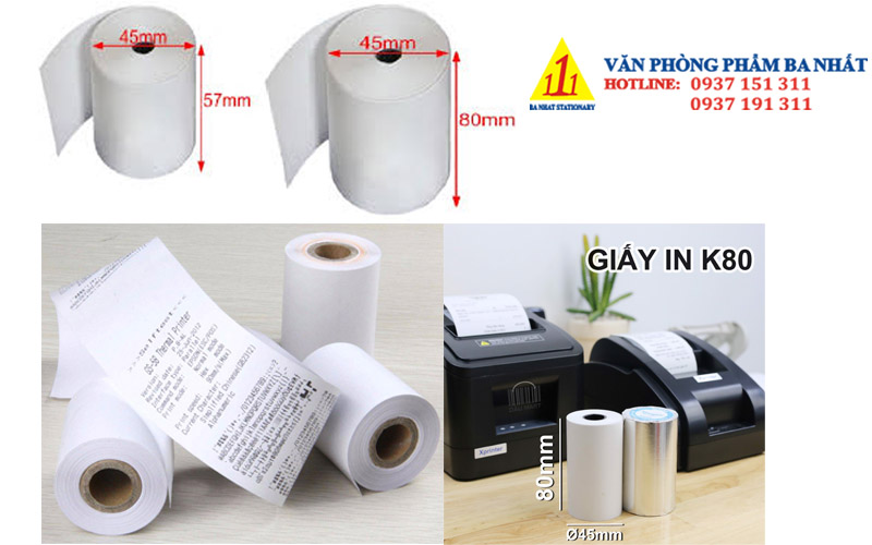 cuộn giấy in nhiệt, giấy cảm nhiệt k57, k58, k80