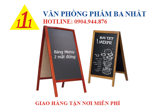 bảng menu đứng chân gỗ nền đen viết phấn, bảng đen menu đứng