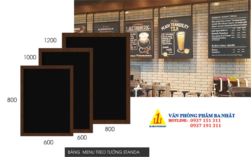 bảng menu đen viết phấn treo tường