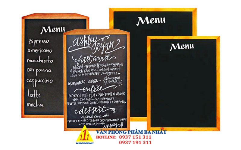 bảng đen menu, bảng menu treo tường gỗ nền đen viết phấn